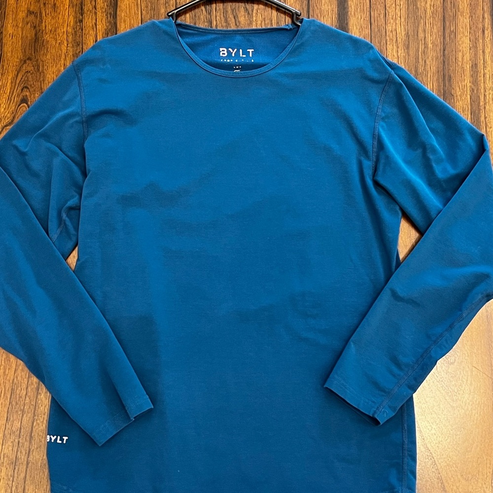 BYLT Drop-Cut Long Sleeve: LUX; 
Color: Blue; 
Size: Medium